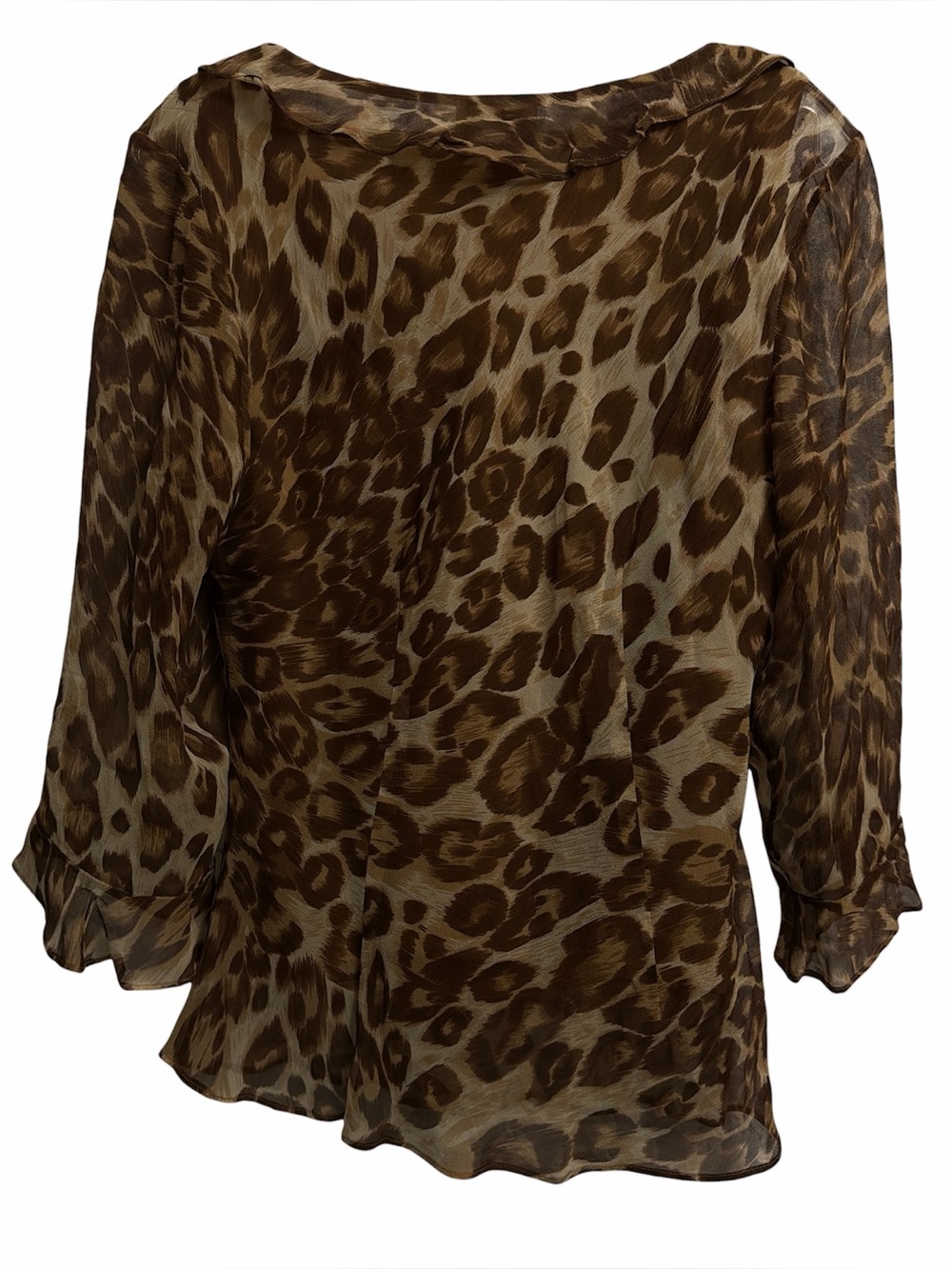 Ice Brown Leopard Print Ruffle V-Neck Blouse - Picture 2 of 3